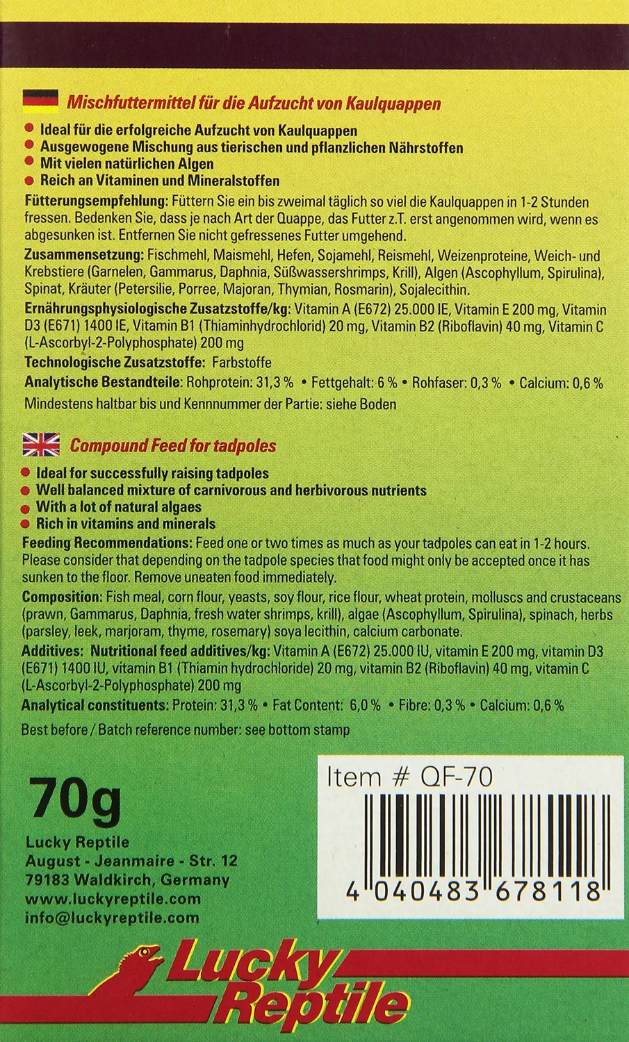 Lucky Reptile Quappo Kaulquappenfutter 70g mit Algen