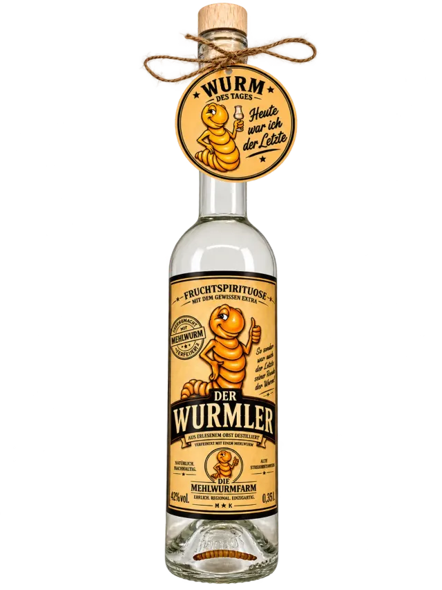Die Mehlwurmfarm Der Wurmler Obstspirituose 42 % Vol. mit Mehlwurm