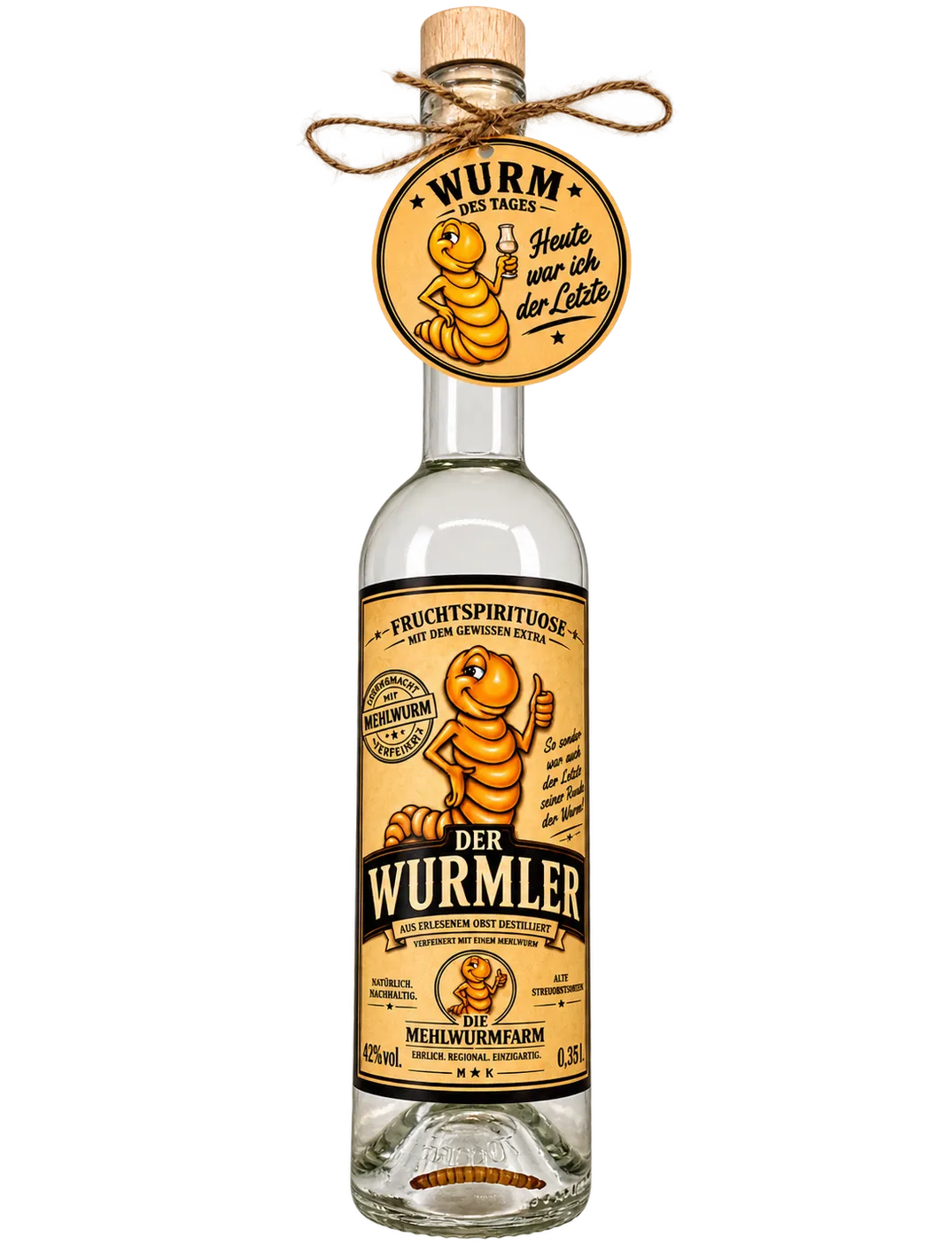 Die Mehlwurmfarm Der Wurmler Obstspirituose 42 % Vol. mit Mehlwurm